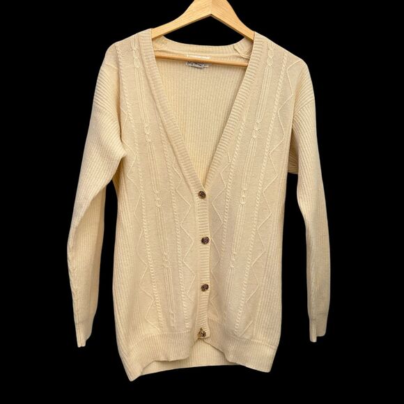 Saint Cyr Vintage Cream Wool Angora Blend Cableknit 4 Button Cardigan Size M - Picture 1 of 8